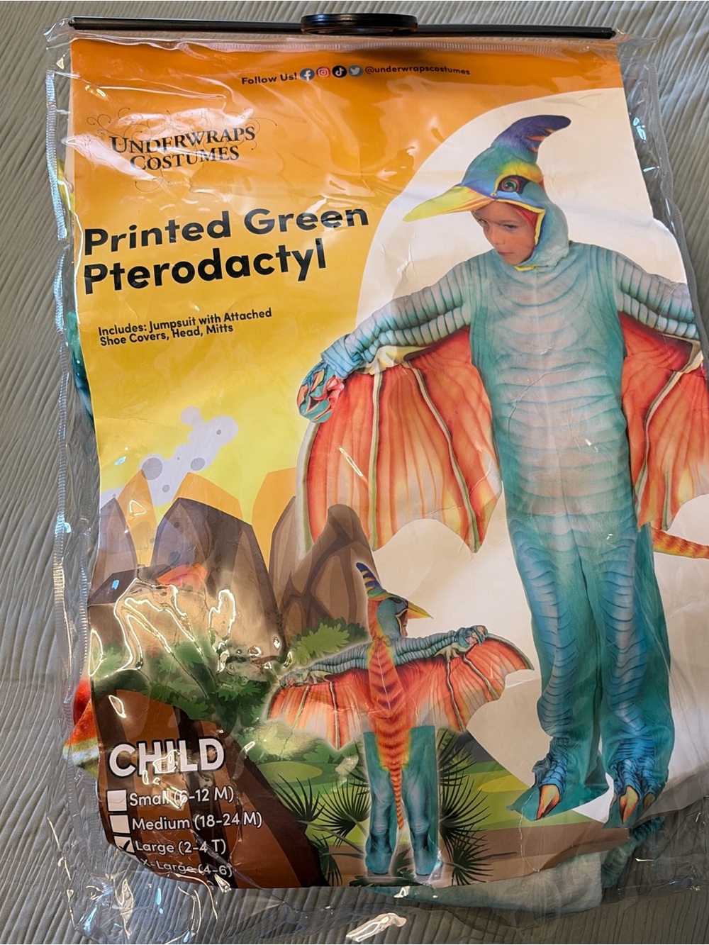 Underwraps Printed Green Pterodactyl Kids Costume